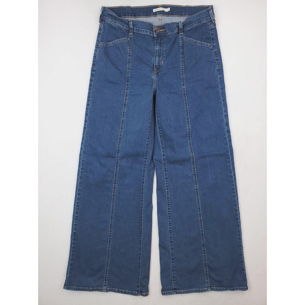 Levis 318 Shaping Wide Leg Jeans Womens 32 Medium Blue High Rise Stretch BOHO